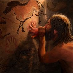 método de pintado de mano por negativado, soplando pintura contra una pared de caverna o roca